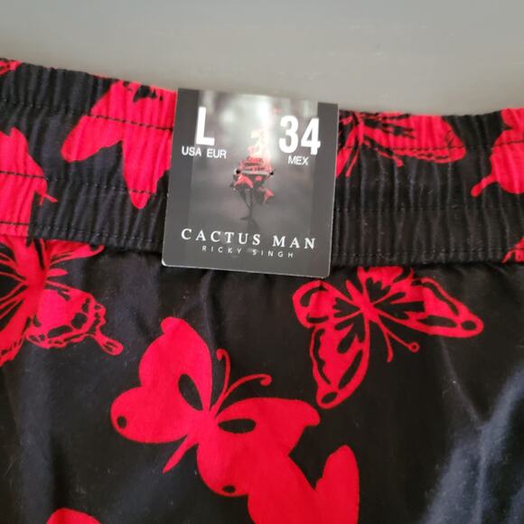 NWT Cactus Man Ricky Singh Men's Black Red Floral Hawaiian Shorts Size Large - Picture 3 of 4
